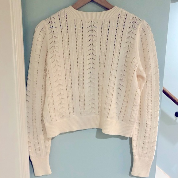 LOFT Bobble Cropped Sweater 100% Cotton Whisper White Sz M - Picture 4 of 4